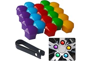 senvenelec 20 stücke Universal 17mm Kunststoff Nut Abdeckkappe Schraube Auto Mutter Covers Bolt Radkappen, Radschrauben 17mm Radmuttern Kappen.mit 1 stück Abziehhaken (fünf Farben).