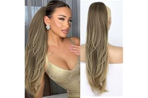 ENENBLAU Ponytail Extension Pferdeschwanz Haarteil Braun Glatt mit Kordelzug lang Haarverlängerunge Kunsthaar Haarteil Afro zopf 65cm Ombre Ashbraun AL062D