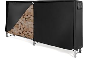 GiantexUK 4FT/5FT/6FT/8FT Firewood Rack with Waterproof Cover, Metal Log Storage Rack Holder with Vent and Handle, Indoor Outdoor Fireplace Wood Storage Shelf Stand for Garden Backyard (192x35x123cm)