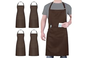 ATOPO 4 Pezzi Cuoco Grembiule, Nero Grembiule Impermeabile con 2 Tasche, Grembiule Cucina Regolabile, Grembiule da Uomo e Donna Adatto per Barbecue Ristorante Caffetteria…
