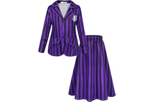 Febbabe Girls Princess Costume Student Academy Uniform Stripe Long Sleeve Pleated Skirt Set Kids Halloween Cosplay Dress Up Outfit