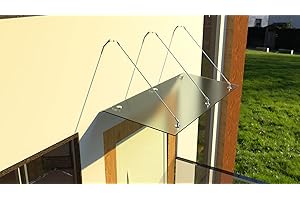 MOMENTS OF GLASS Tejadillo/Toldo de Vidrio de Seguridad Laminado Satinado (VSG) de 13 mm - 200x100 cm, 3 Soportes Acero Inoxidable