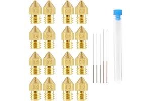 Aokin 16 Pcs 3D Printer Nozzles MK8 Extruder Nozzles 0.2/0.3/0.4/0.5/0.6/0.8/1.0mm and 5 Pcs 0.2/0.3/0.4/0.5/0.6mm Nozzle Cleaning Needles for Creality Ender 3/3 Pro/3 V2, Ender 5/5 Pro, CR-10/10S