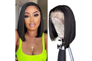 Jreitsere Parrucca Donna Corta Bob Wigs Human Hair 13x4 Lace Frontal Wig Natural Black Color Straight Lace Wig Unprocessed Brazilian Virgin Hair Wig For Women 16 Inch