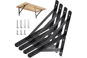 WEERSTONE Wsporniki do półek, wytrzymałe, trójkątne wsporniki do półek, kątowe, montowane na ścianie, łatwy w instalacji, uchwyt ścienny do półki, akcesoria w zestawie, 25 cm, 4 szt. (czarne)