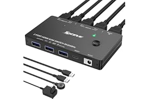 ESKEVE Commutateur KVM USB3.0 HDMI 2 ports 4K@120Hz,KVM Switch 2 PC 1 moniteur 8K@60Hz pour 2 PC partageant 1 moniteur et 3 appareils USB3.0. Avec alimentation+télécommande filaire et 2 câbles USB3.0