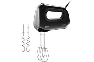 Braun MultiMix 2 HM 2110 BK, Mixer Elettrico Silenzioso con Tecnologia FastMix, 4 Velocità + Turbo, Easy-Click, 2 Fruste e 2 Impastatori Lavabili in Lavastoviglie, 500W, Nero