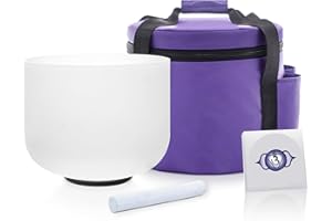 KVKA 432 Hz Crystal Singing Bowl White Bowl Frosted 8 Inch Chakra Sound Healing Quartz with O-Ring, Mallet, Carry Case (A Note Third-eye Chakra)