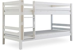 ‎BETTEN-ABC Betten-ABC Bubema Malu Kinder Etagenbett/Hochbett, Buche massiv, mit oder ohne Rutsche, Natur oder weiß (Ausführung: Ohne Rutsche; Farbe: Weiß lackiert)