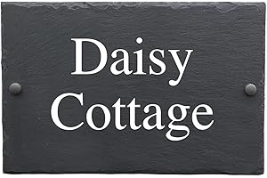 Bespoke Slate House Sign - Handmade Custom Door Number Wall Plaque with Rustic Black Farmhouse Design - Includes Screws & Fix