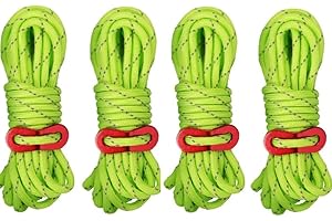 FISHSHOP Cuerdas Reflectantes para Tienda,4 Piezas Cuerdas Tipo Tienda con Ajustador de Aluminio Tensores,Es Muy Adecuado para Acampar Al Aire Libre, Caminatas, Toldos, Carpas, Etc (Verde Fluorescente)