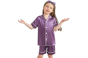 CENOZO Pyjama Fille Garçon Ensemble en Soie avec Bandeau Boutons Pyjama Vêtement de Nuit Tenue de Maison Ensemble de Vêtements
