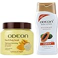 ODEON FREE Whitening Papaya Body Lotion, 100 ML with Turmeric & Yogurt Face and Body Scrub, 300ML | Brightening & Revitalising