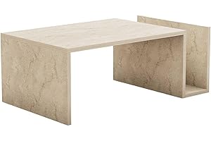 ‎HANAH HOME Hanah Home Elegant Coffee Table, Travertine Color, 86.8 x 32.4 x 50 cm | 100% Melamine Coated Particle Board, 18 mm Thick | Wall-Mountable, Stylish Marble Design