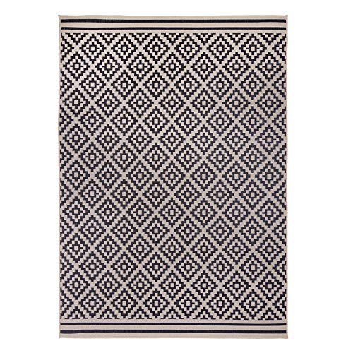 Flair Rugs Florence Alfresco Moretti - Alfombra para Interiores y Exteriores, Polipropileno, Black/Beige, 120 x 170 cm