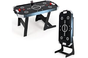 COSTWAY Fällbart Airhockeybord, Spelbord för lufthockey, elektriskt med LED-display och 12 V-motor, lufthockeybord med 2 puckar och 2 skjutreglage, för barn och vuxna, 144 x 68 x 79 cm