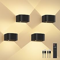 Coinmit Bewegingsensor Draadloze Wandlampen, 2 Pack LED Zwart Moderne Decoratieve Veranda Licht Acryl Oplaadbare Veranda Lantaarns voor Woonkamer, Slaapkamer