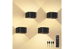 FULEN 4 Pièces Appliques Murales avec Détecteur de Mouvement et Télécommande,3 Couleurs,Lampes Murales LED Sans fil Pour Intérieur,éclairage Haut et bas,Batterie Rechargeable de 5000mAh,Luminosité Réglable
