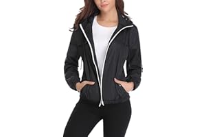 Wayleb Giacca Impermeabile Donna Sportiva Antipioggia con Cerniera Cappuccio Giacca Sportiva Ideale per Attività All'aria Aperta Corsa, Ciclismo, Arrampicata,Pesca