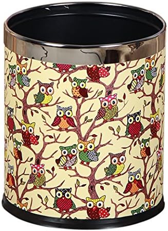 Moder Style Pu Leather Trash Can,Dust Bin,Waste Paper Bin ,Trash Bin, for Office &amp; Home Living ,Bedroom,Toilet, Kids Room,Kitchen, Decor for any Room,Trash Bin 10L Open Lid (Beige Owl Print ZH--31)