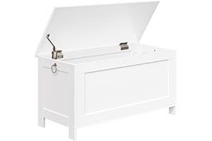 HOOBRO Cassapanca, Panca Portaoggetti con Cernieri di Sicurezza, Poggiapiedi, Coperchio Sollevabile, Porta Giocattoli, Baule per Giocattoli, Sgabello, 76 cm, Bianco EWT75CW01G1