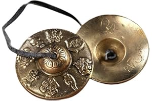 Armastuse Tibetan Tingsha Cimbali Artigianali Buddisti Meditazione,Yoga Campane Campanelle In Rilievo Con Simboli OM Mane 6,5 cm