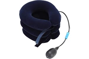 AGATIGE Dispositivo inflable de tracción del cuello cervical y soporte de cuello, dispositivos de estiramiento de cuello transpirables Soporte de tracción para aliviar el dolor de cuello crónico(Average-Azul)