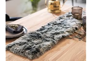 DOKADO Tischläufer aus Kunstfell in verschiedenen Optiken, Veloursoptik, Mitteldecke, Tischdekoration Tischdecke Hirsch, Tischläufer:Dunkle Fell 20x90