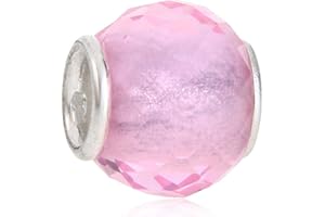 YIRONG JEWELRY Breloque en verre de Murano en argent sterling 925 avec pierre de naissance pour bracelet Pandora pour un anniversaire rose