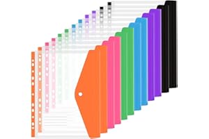 CYH 12Pcs Expandable Punched Pockets A4 Plastic Wallets Folders A4 Ring Binder Document Files Popper Wallets with Label Pocket for Home Office School