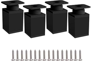 Rusoz Pieds de Meuble 4 Pieds, Pied de Table 5cm Noir Pied Reglable pour Meuble en Hauteur Fabriqué en Alliage d'aluminium, Hauteur Réglable de 0 à 20 mm, Livré avec des Vis en Acier Inoxydable