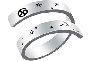 Woffoly Anello dello Zodiaco inciso Regolabile, Chirurgico in Acciaio Inossidabile 316L con segni di Zodiaco Aperto Anello Regolabile, Regalo di Gioielli con Anello dell'oroscopo per Donna Uomo