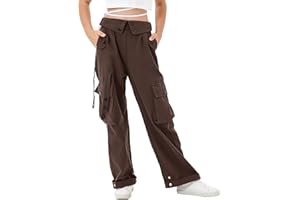 Rolanko Pantalones Cargo para Niñas, Pantalones Holgados de Cintura Elástica con Multibolsillos para Niños