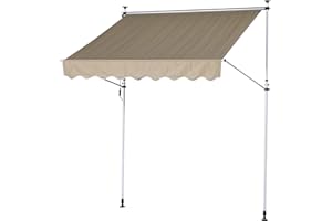 Outsunny Markise Gelenkarmmarkise Klemmmarkise Höhenverstellbar Sonnenschutz Faltarm Handkurbel Balkon Alu Beige 300 x 150cm