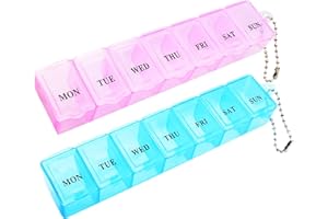 REEKNOKOL Portapillole da 2 pezzi, portapillole portatile da viaggio, organizer per tablet da 7 giorni con scomparti per farmaci, integratori, vitamine e olio di fegato di merluzzo (rosa e blu)
