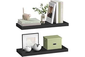 eSituro Set di 2 Mensole da Muro Nere in MDF, Mensole Cucina Salvaspazio, con Staffa Metallica Invisibile, per Soggiorno, Camera da Letto, Bagno, 50x22,9x3,8 cm