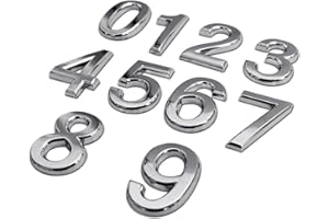 Flewdart 10 szt. 3d srebrny numer domu zewnętrznego, numer domu, numer skrzynki pocztowej, konfigurowalna samoprzylepna tabliczka pocztowa, numery pokoi hotelowych, tabliczki z numerami 0-9