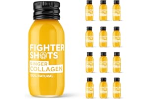 Fighter Shots Ginger + Marine Collagen (12x60ml) | Healthier Skin and Hair | 100% Natural | Perfect Morning/Post Workout Pick Me Up | No Preservatives | Fresh & Fiery Ginger Shots