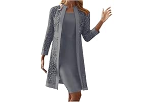AMhomely Womens Elegant Dress Suits Mother of The Bride Dresses Cardigans Set Summer Tank Dress with Long Sleeve Jackets Sets Casual Elegant Wedding Guest Party Cocktail Dresses Sets