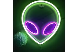 HFHungkeong Cartel de neón con cabeza de alien, 1 unidad de luz de neón verde y violeta con USB o 3 pilas AA, cartel de neón anime divertido para habitación de niños, sala de juegos, decoración de