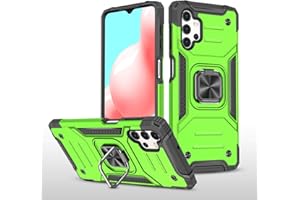 GOGME Funda para Samsung Galaxy A32 5G Delgado Rubber Caso, Estuche con 360 Anillo Soporte Coche Magnético Hard PC + Silicona TPU Bumper Híbrida Rugged Antigolpes Carcasa, Verde