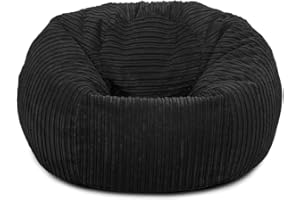 Bags of Beans Adult Corduroy Bean Bag Pre Filled - Comfortable Lounger Chair - Breathable Fabric Recliner Beanbag Seat for Living Room, Gaming and Bedroom Furniture 92(D) x92(W) x57(H) (Black)