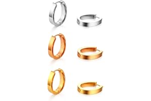 Aroncent 8 Pairs Stainless Steel Hoop Earrings Men Small Hoop Huggie Hinged Earrings Set for Men Women 4mm Valentine Day Gifts