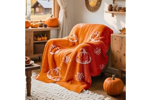Lanpn Mysig omvänd och dekorativ höstfilt för soffa, stol, pumpa mönster, orange, 130 x 150 cm