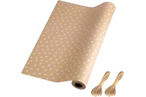 HBell Rotolo di carta da imballaggio marrone,rotolo di carta da imballaggio kraft a punti,100% riciclabile per compleanni, Natale,vacanze,arte,artigianato (43cm x 15m)