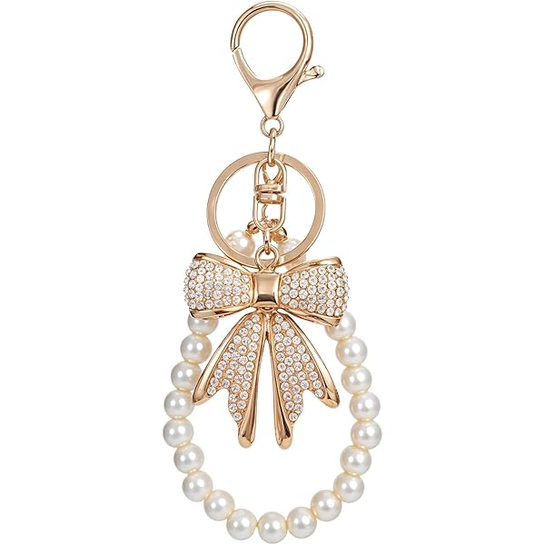 2 Portachiavi Con Fiocco E Perle Rosa E Bianco - Ciondoli Per Borsa E Zaino, Regalo Donna