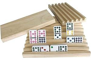 Chen0-super (Set of 4 Wooden Domino Racks, Premium Domino Trays Holders Organizer for Chicken Foot Mexican Train and Domino Games - Dominoes NOT Included