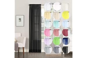 Megachest single panel slot top sheer voile curtain(black, 56" wideX81 drop 1 Panel)