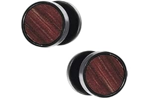 ZEAYEBSR 10mm Mens Women Black Circle Stud Earrings with Wood Steel Cheater Fake Ear Plugs Gauges Tunnel 01（-）