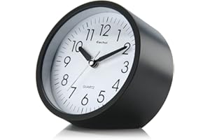 Eachui Wecker Analog Ohne Ticken mit Schlummerfunktion, Nachtlicht, Batteriebetrieben, Geräuschlos, Einfache Bedienung (Schwarz)